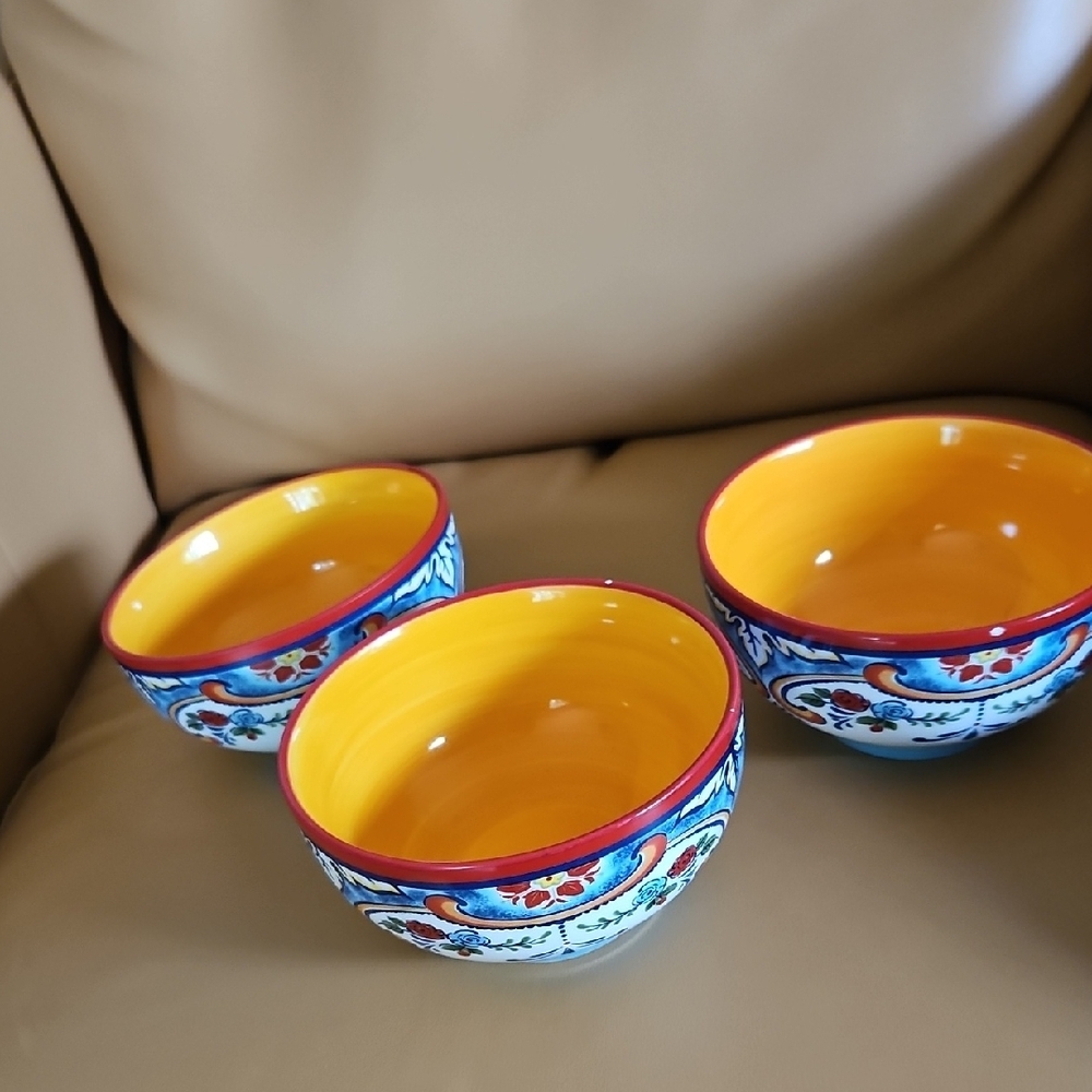 Euro Ceramica Vibrant Yellow and Blue Ceramic Bowls